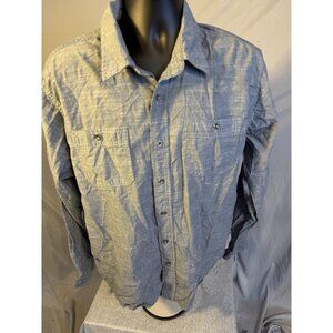Wrangler Mens Vintage Wash button up Western Shirt Size XL Blue Long Sleeve